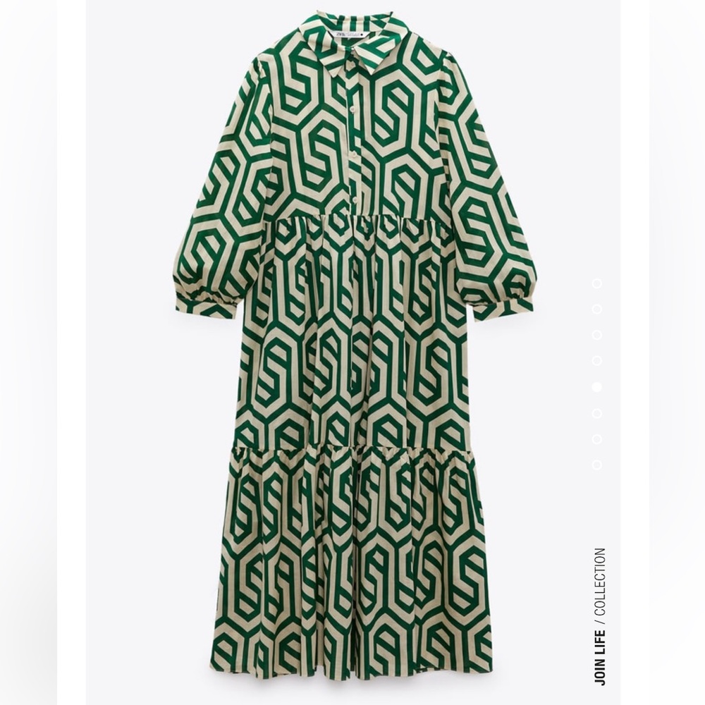 Zara Green Maxi Dress Geometric Print